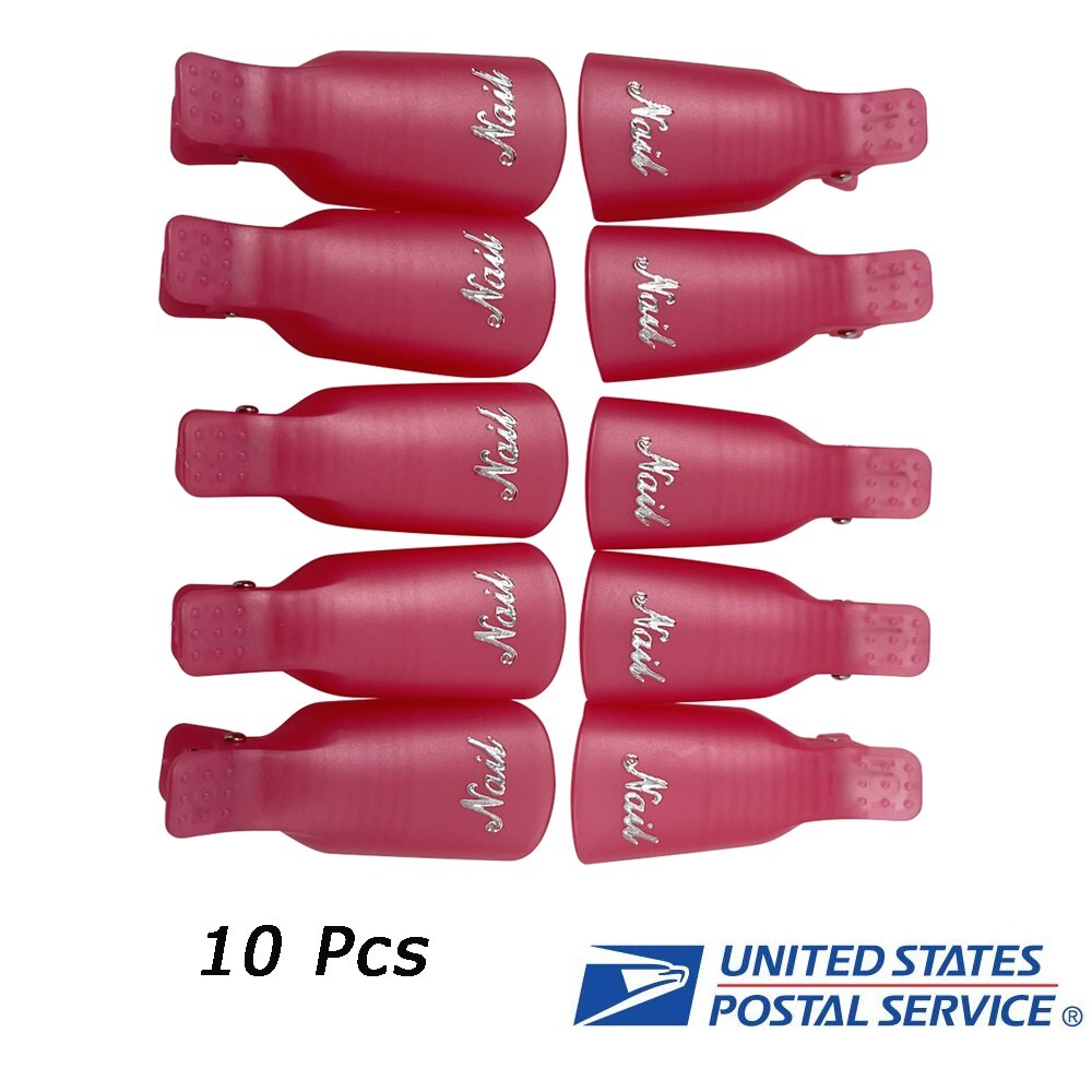 10Pc Pink Smashing Plastic Nail Art Soak Off Clip Cap Gel Nail Polish Remover