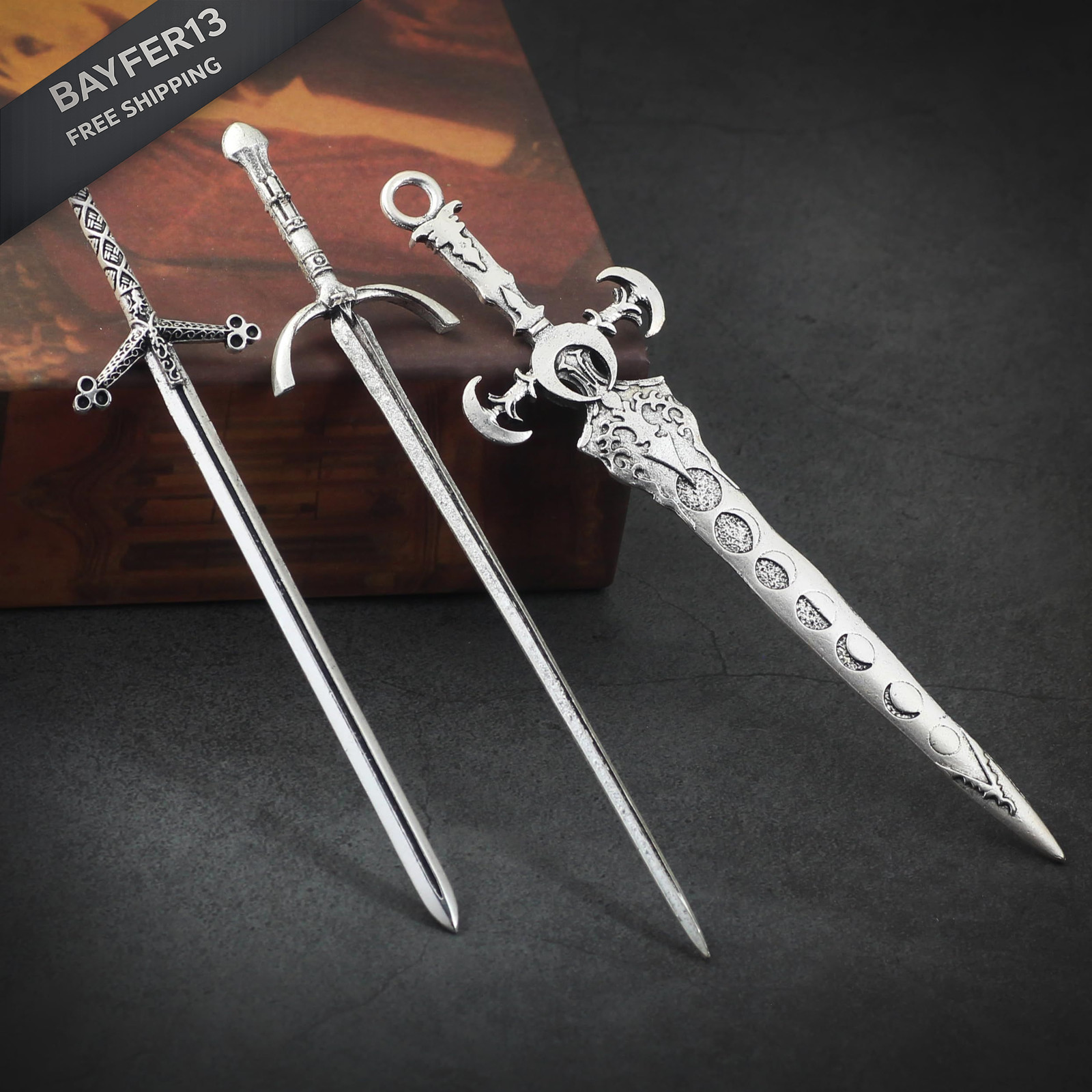 3-Piece Sword Hair Pin Set – Gothic and Viking 1 Count (Pack of 3), Silver