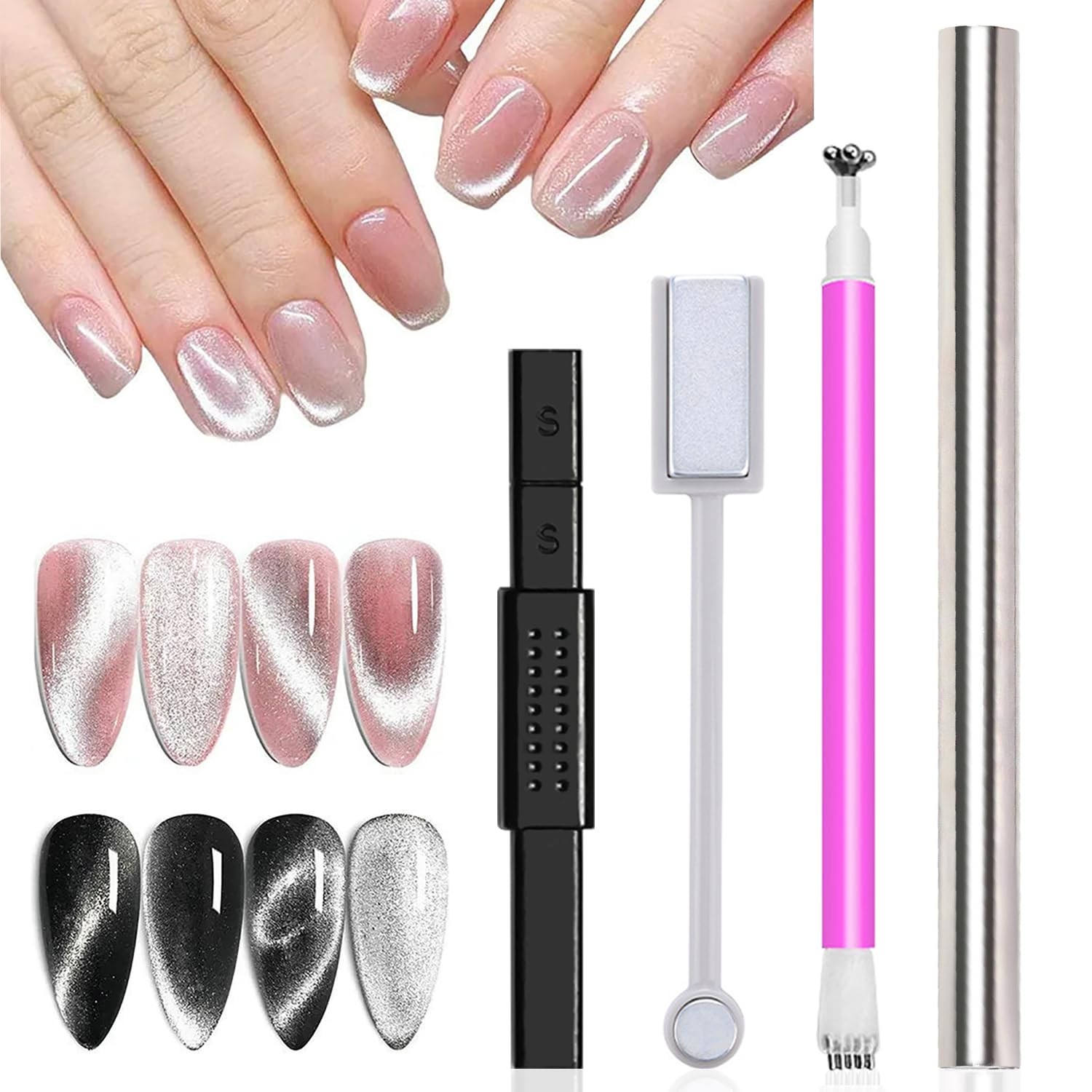 4pcs Cat Eye Magnet for Nails Double-Head Flower Nail Magnetic Stick Lengthen…