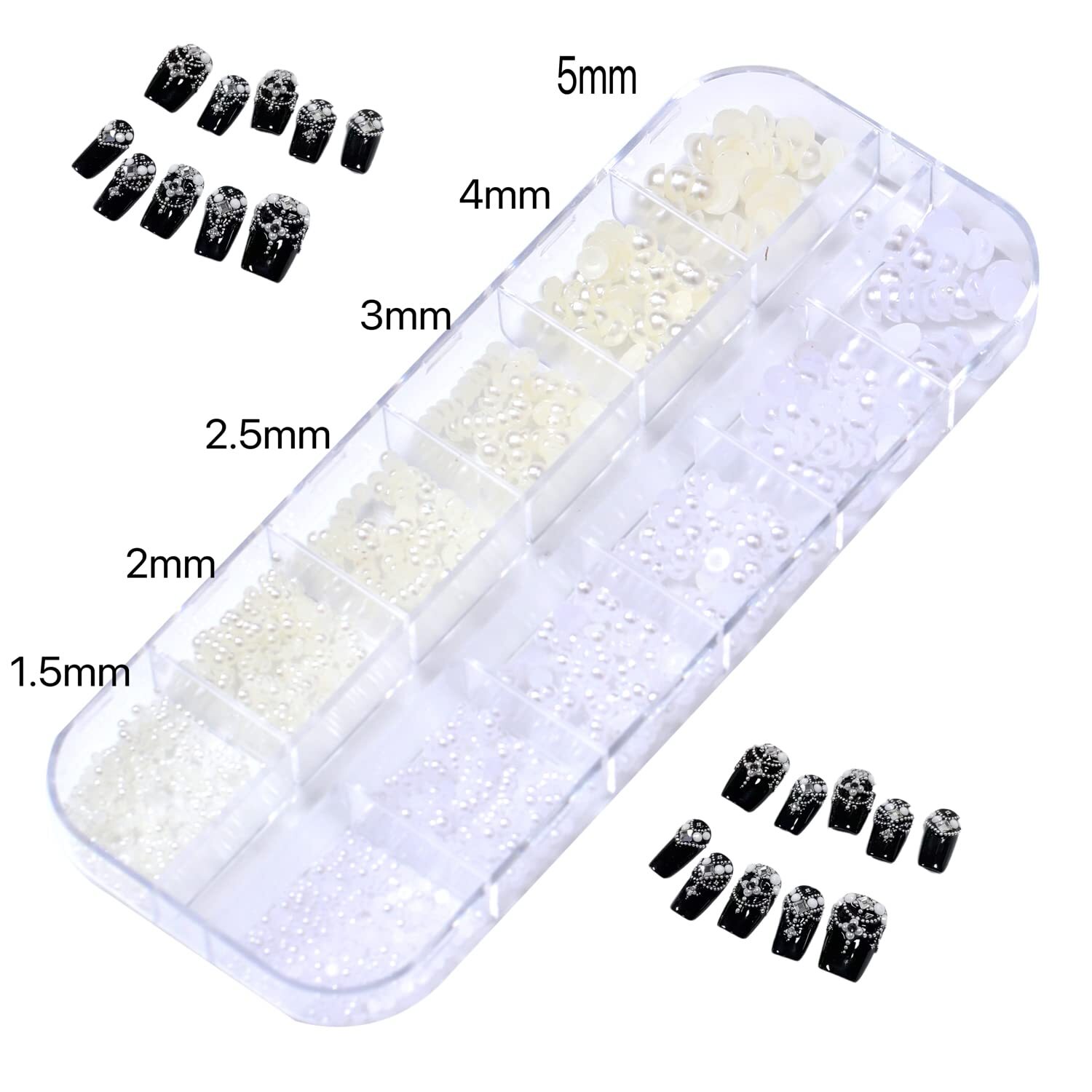 Nail Art Pearls Flatback Charms Mixed Sizes Gold Silver White – 2 Boxes