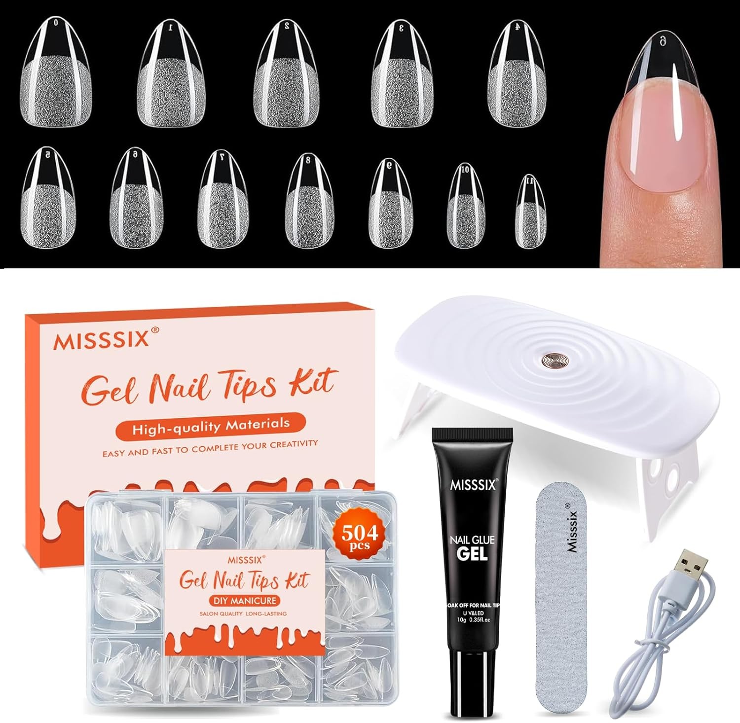 Extra Short Almond l Nail Tips Kit, Pre Etched Clear l x Fake