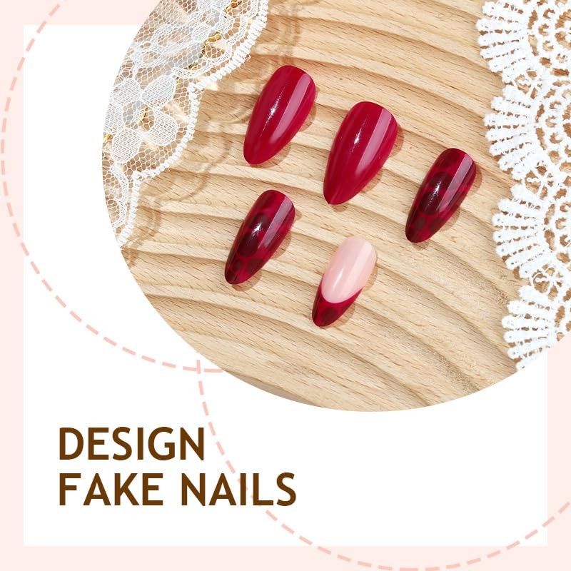 French Tip Press on Nails Red Leopard Print Design Short Almond for Glossy Fa…