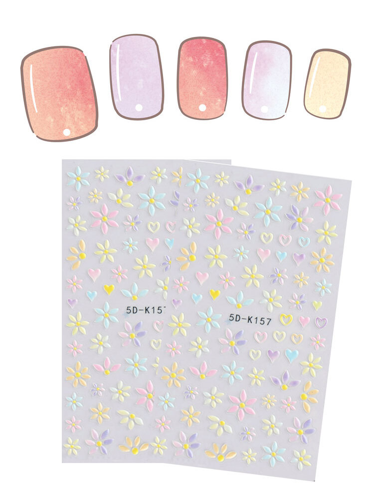 5D Nail Stickers Embossed Daisy Flower Bride Decals Nail Art Decoration DIY Chic