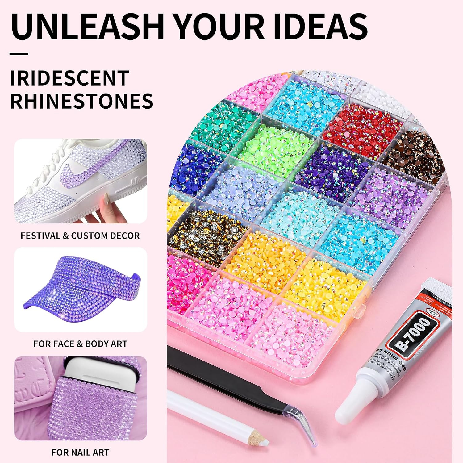 48 Colours 48000 Pieces 3Mm Bedazzling Kit, Flatback Rhinestones