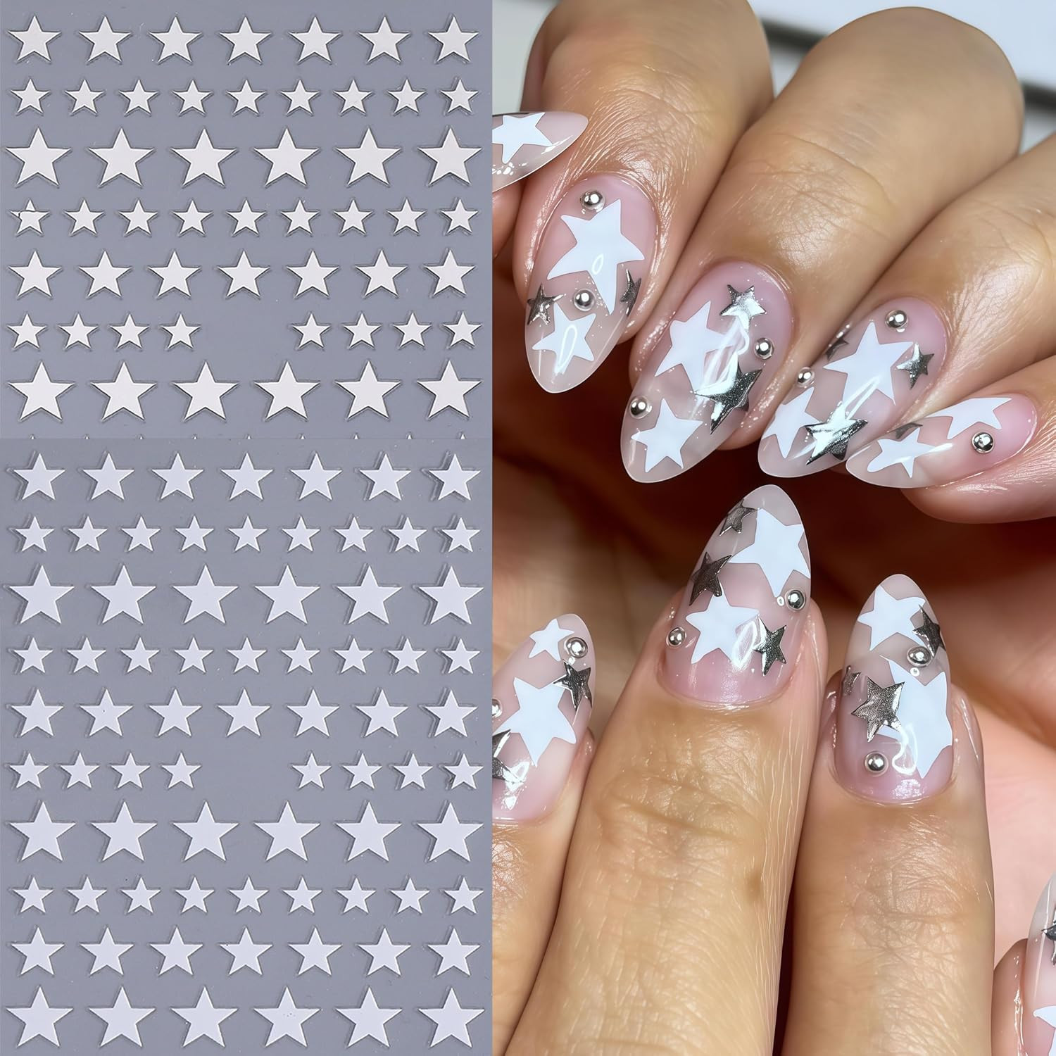 10 Sheets Y2K Star Nail Art Stickers 4Th of July Nail Decals Gold Silver Black W