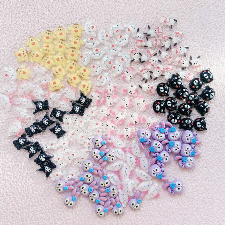 Resin Bunny Puppy Bow Hello Kitty Flatback Nail Art 2Pcs Manicure Decors NS31