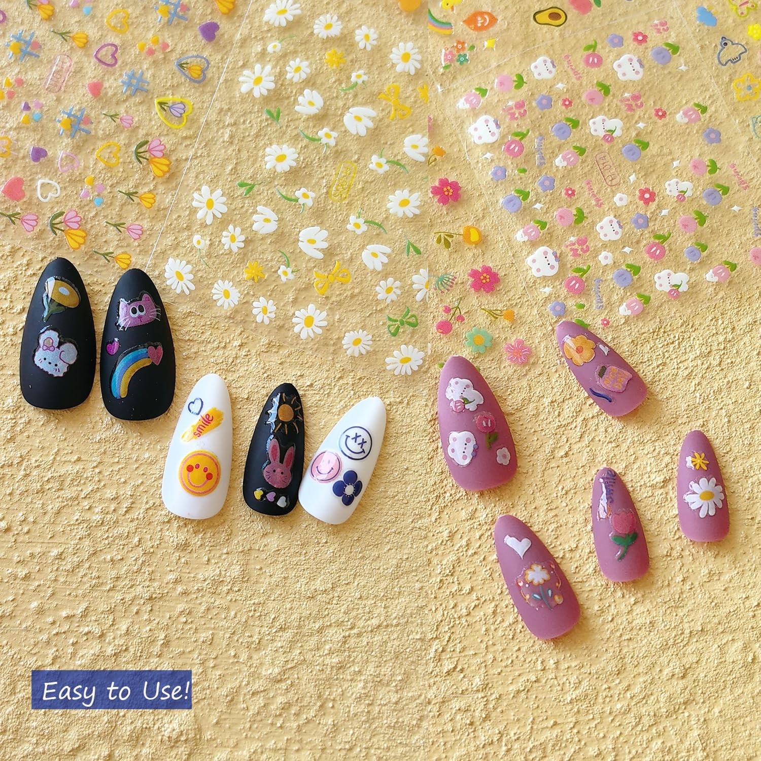 90 Sheets 3D Floral Nail Art Stickers with Rhinestones & Storage Book, 5000 Piec