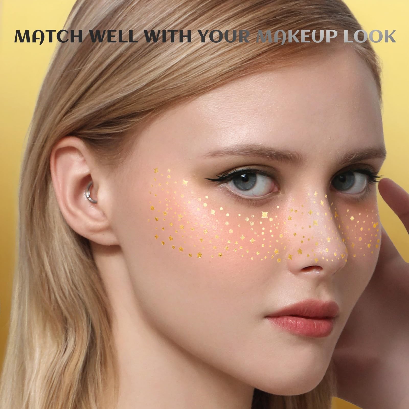 12 PCS Gold Silver Glitter Freckles Makeup Patches Face Cosmetic Sticker Decor