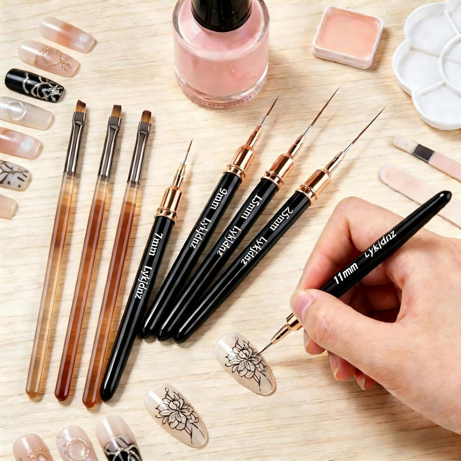 5Pcs Nail Art Liner Brushes, Liner Brush for Nails Gel, Thin Nail Art Brush, Siz