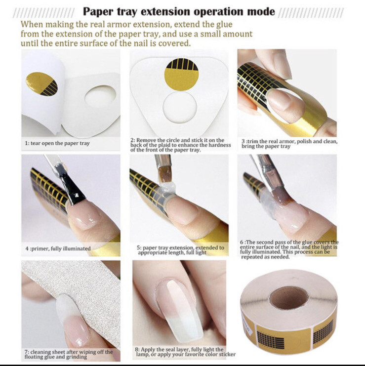Nail Paper Tray 500PCS Nail Art Extension Nail Form Acrylic UV Gel Tips Sticker