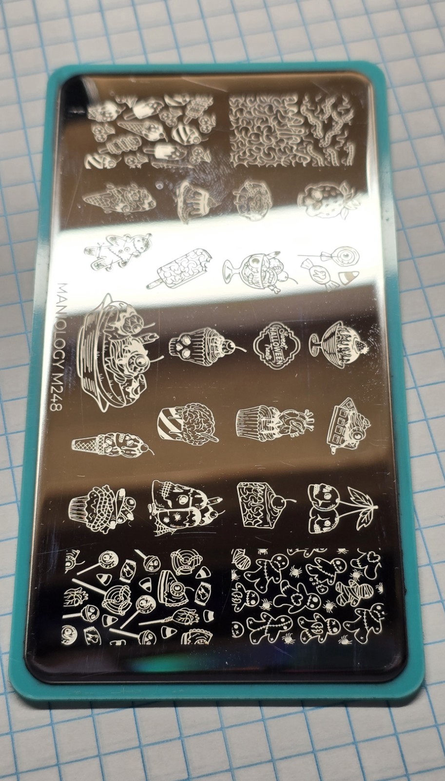 M248 Maniology Nail Stamping Plate Haunted Halloween Treats Food Gothic HTF
