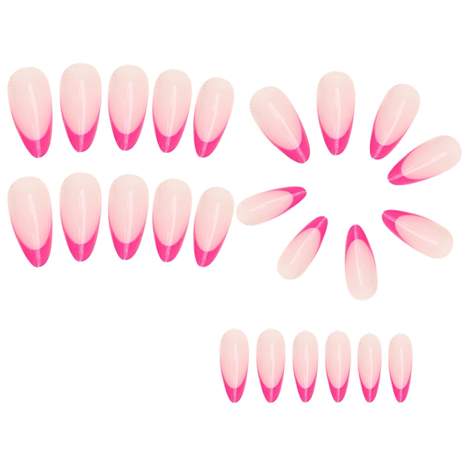 Hot Pink French Tip Press on Nails Short Almond Fake Nails Nude Pink Glossy A…