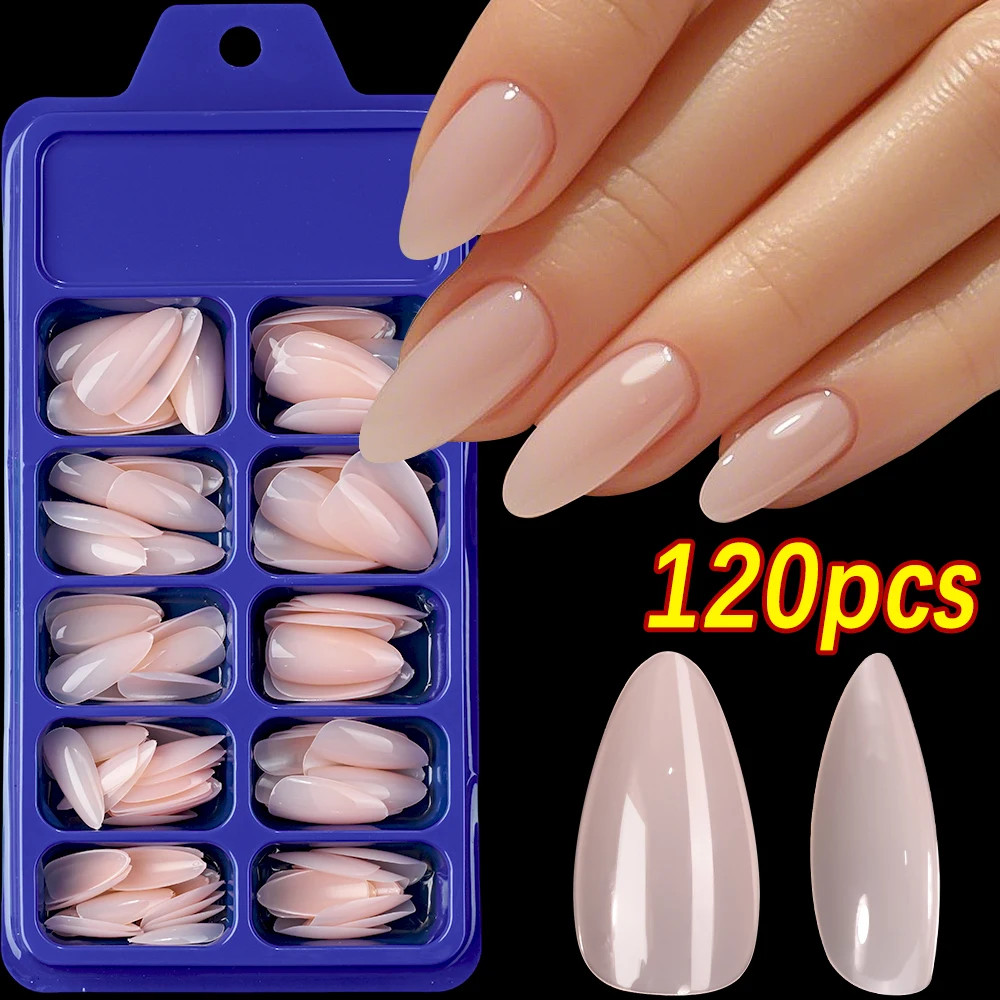 120Pcs Short Square Coffin French Fake Nails Glossy Pink Full Cover Press on