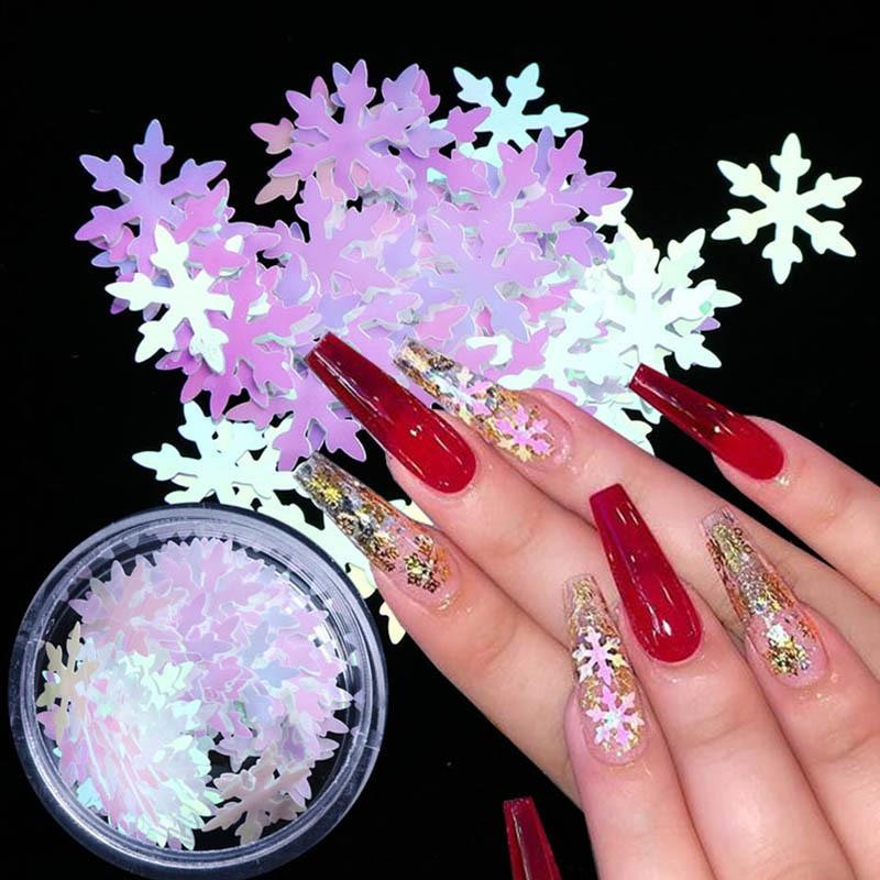 10mm Large Snowflake Nail Glitter, Holiday Nail Art Sequins in Storage Bottle