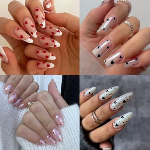 6 Sheets Heart Nail Art Stickers Decals Black White Red Laser Silver Heart-7