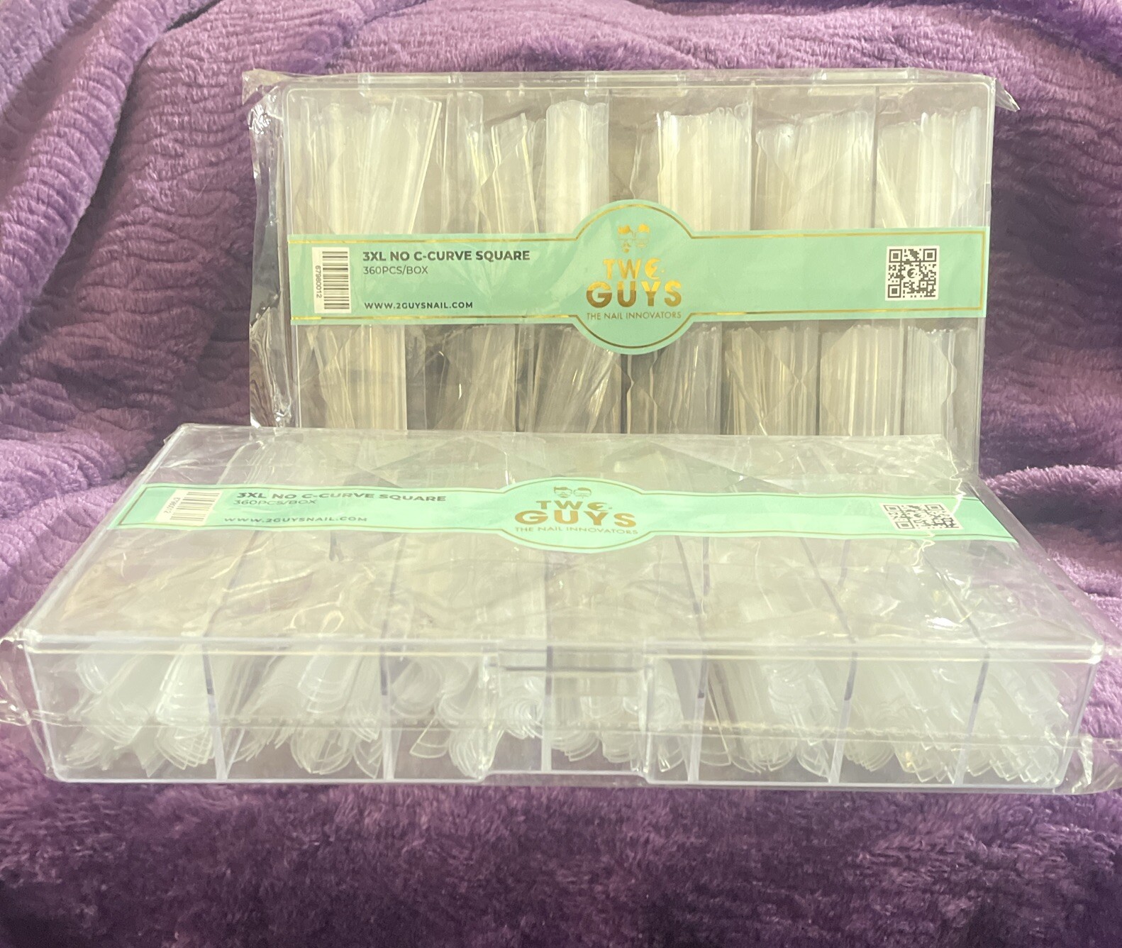 2- Two Guys The Nail Innovators 3XL No C-Curve Square Nail Clear Tips 360pcs
