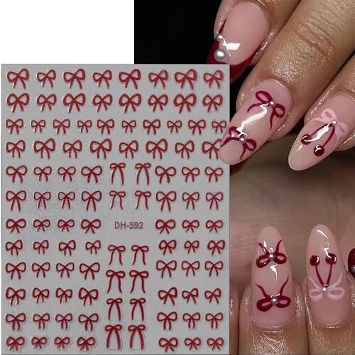 6 Sheets Cute Bow Nail Stickers,Lovely Bows Nail Art Stickers For Nail Designs