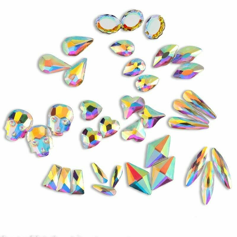 10pcs 3D Nail Art Rhinestones Flat Shaped Elongated Glass Colorful Stones Jargod