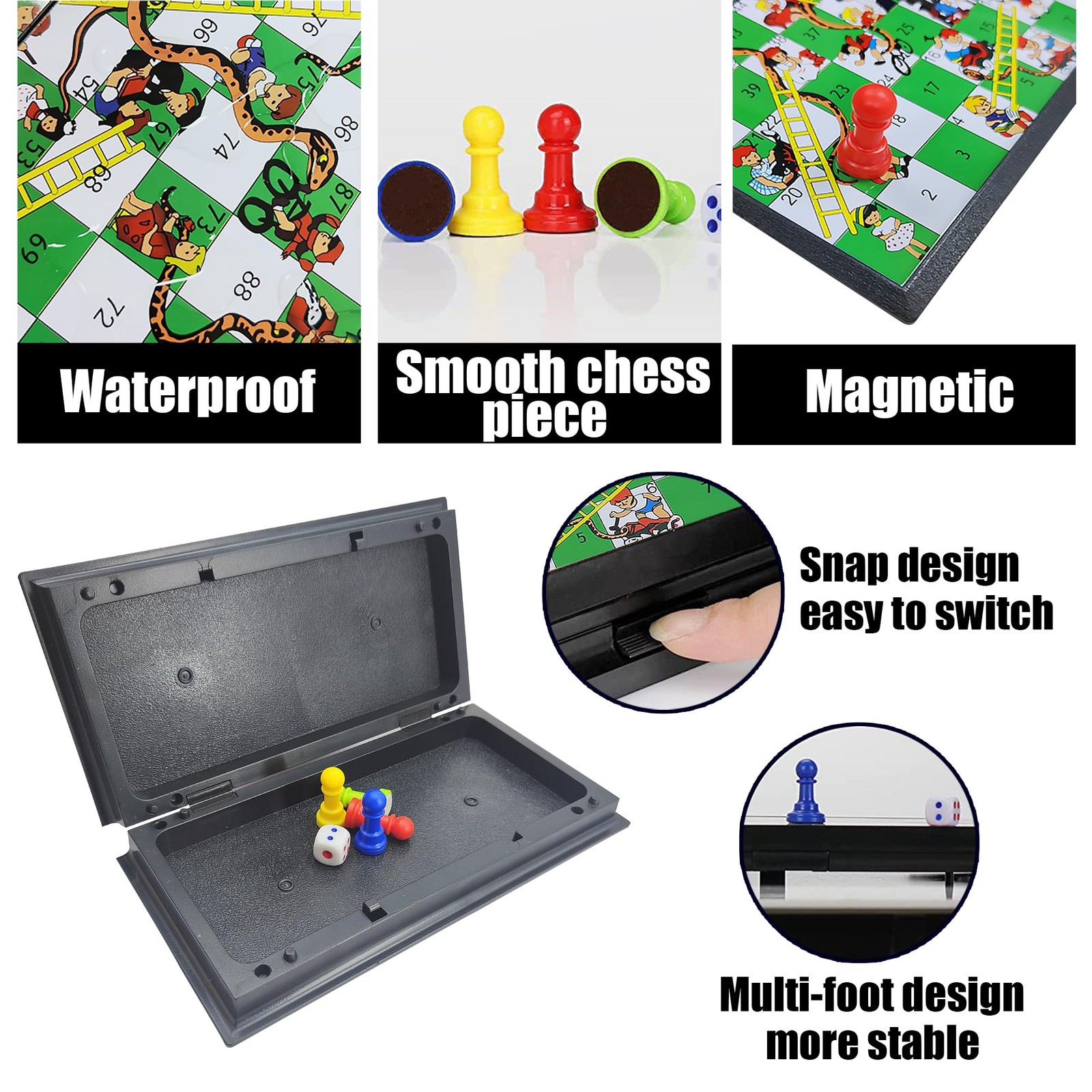 KIDAMI Mini Magnetic Snakes and Ladders Board Game 8 inches, &