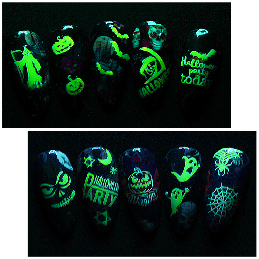 Luminous Halloween 3D Nail Stickers Glow In Dark Design Decals Nail Decoration