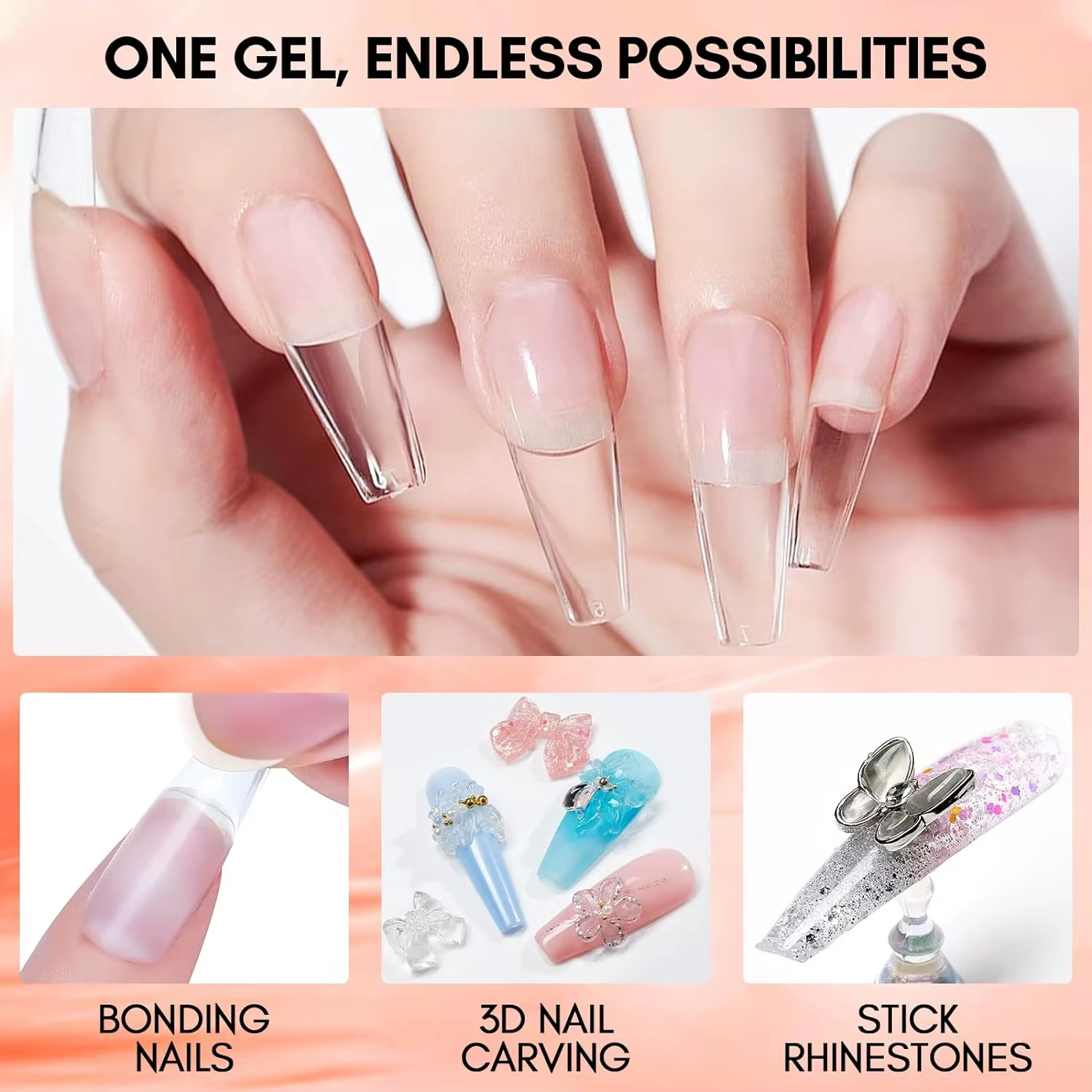 Solid Nail Gel for Acrylic Nail Tips Glue Gel Curing Needed UV Cured for Press o