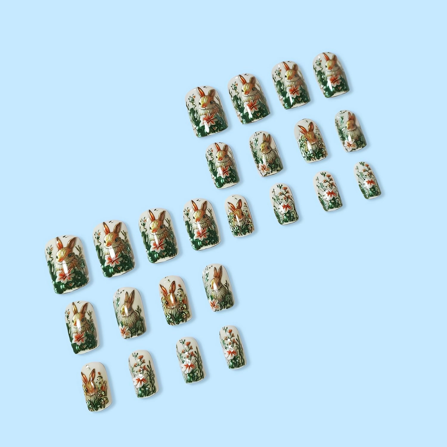 SINSEN Flower Press on Nails Short, Square Shape Spring Fake Nails, Embossed Eas