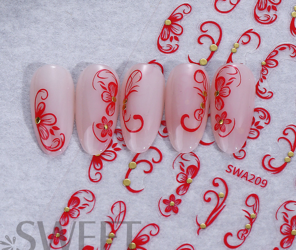 3Pcs Vine Flower Hawaiian Hibiscus Floral Nail Art Stickers Decal NS10