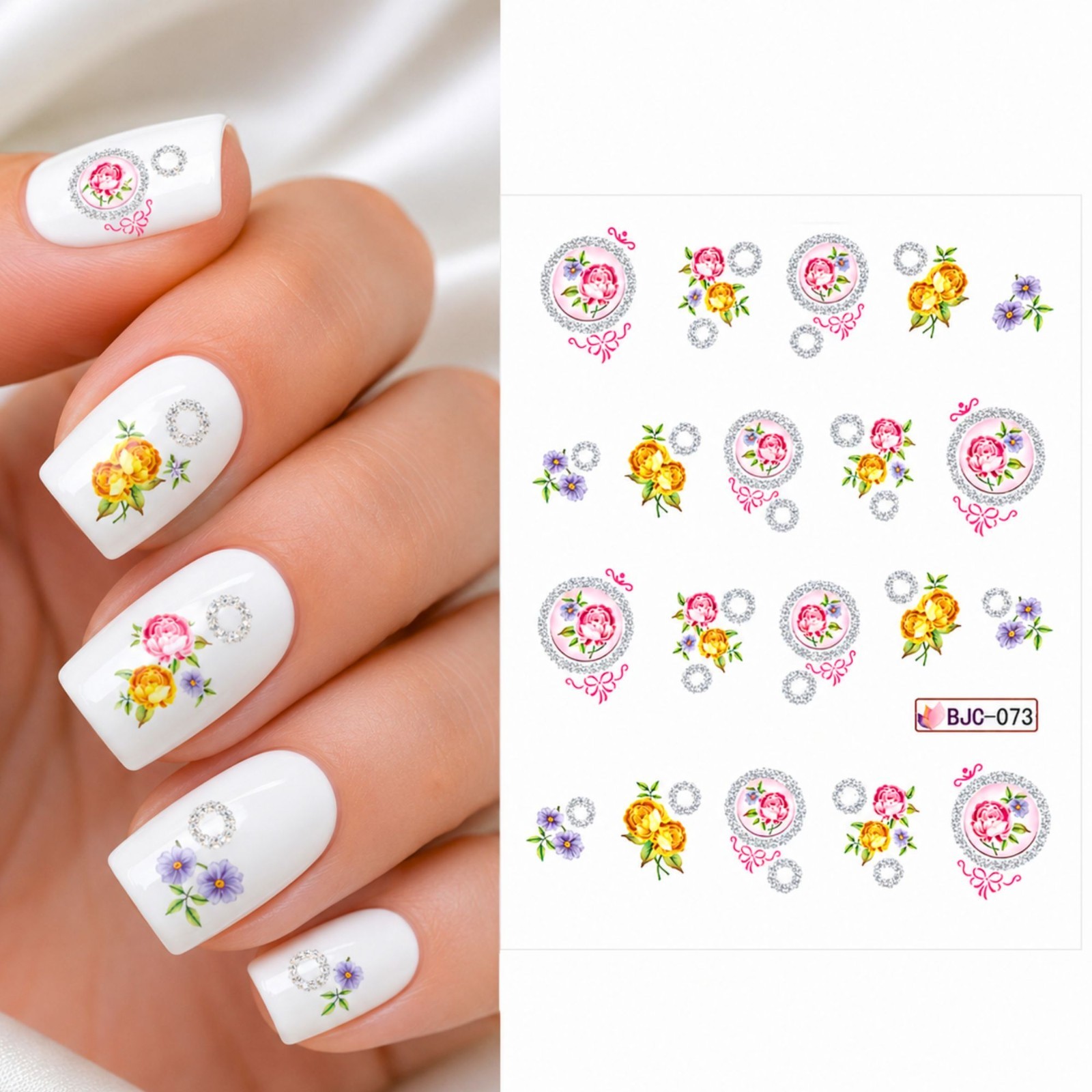 Silver Yellow Flower Water Transfer Nail Spring Decals Manicure Blossom Art