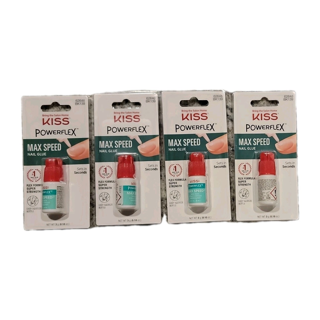 4 Pack Sealed Kiss Max Speed PowerFlex Nail Glue #62648 BK139 Maximum Power Flex