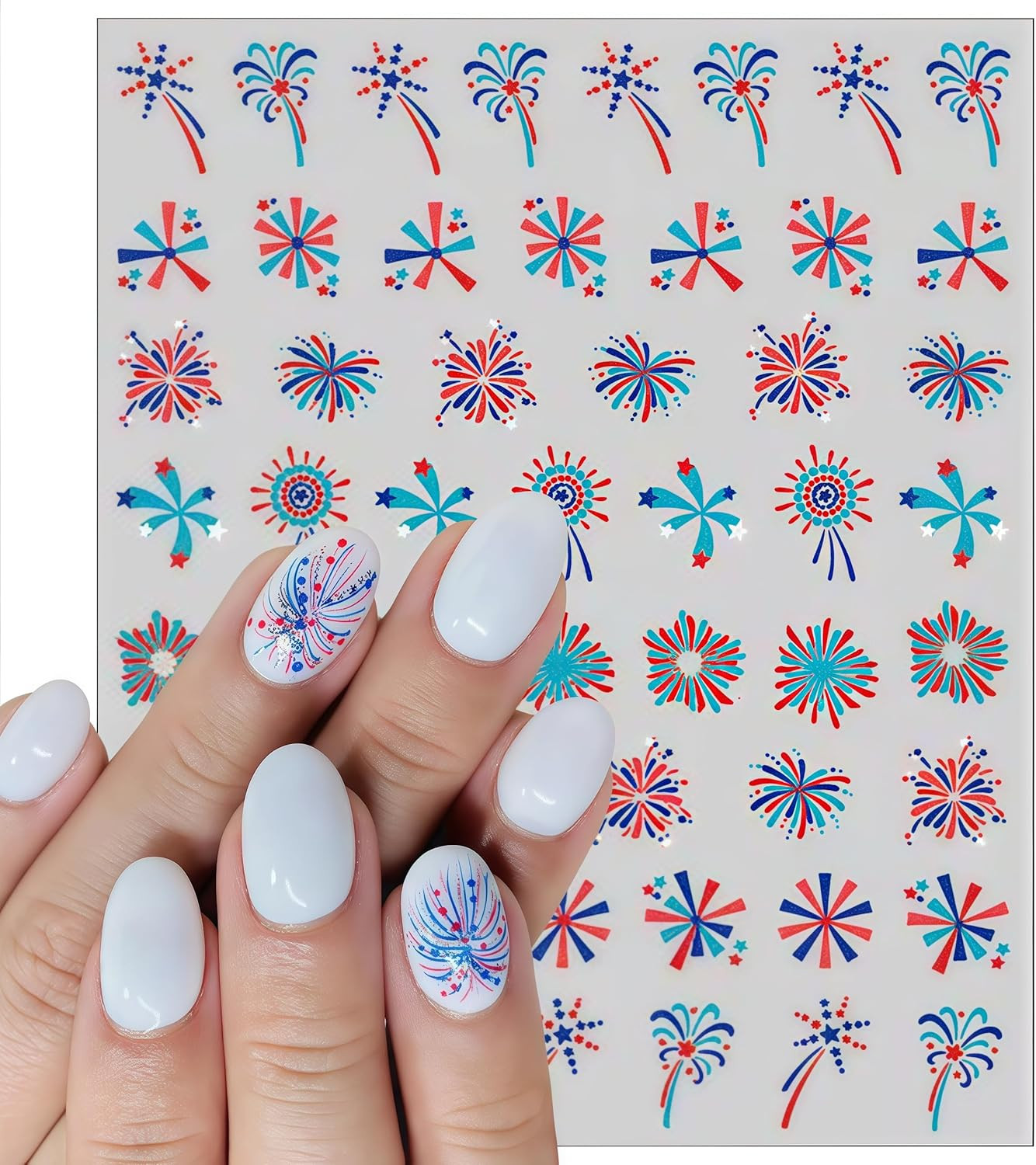 3 Sheets 4Th of July Fireworks Nail Art Stickers 5D Embossed Self Adhesive Patri
