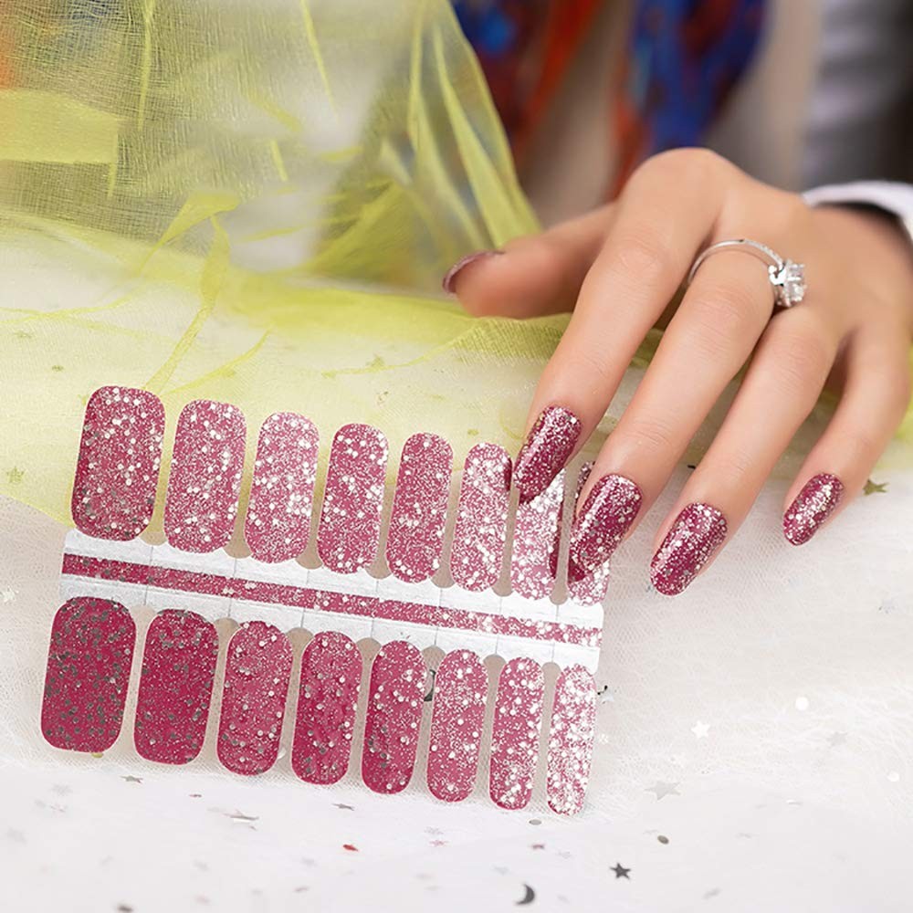 5 Sheets Nail Polish Strips Set with 1pc Nail File Glitter Sequins Design Gel…