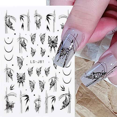 6 Sheet Butterfly Flower Nail Art Sticker Decals 3D Self-Adhesive Glitter Pink