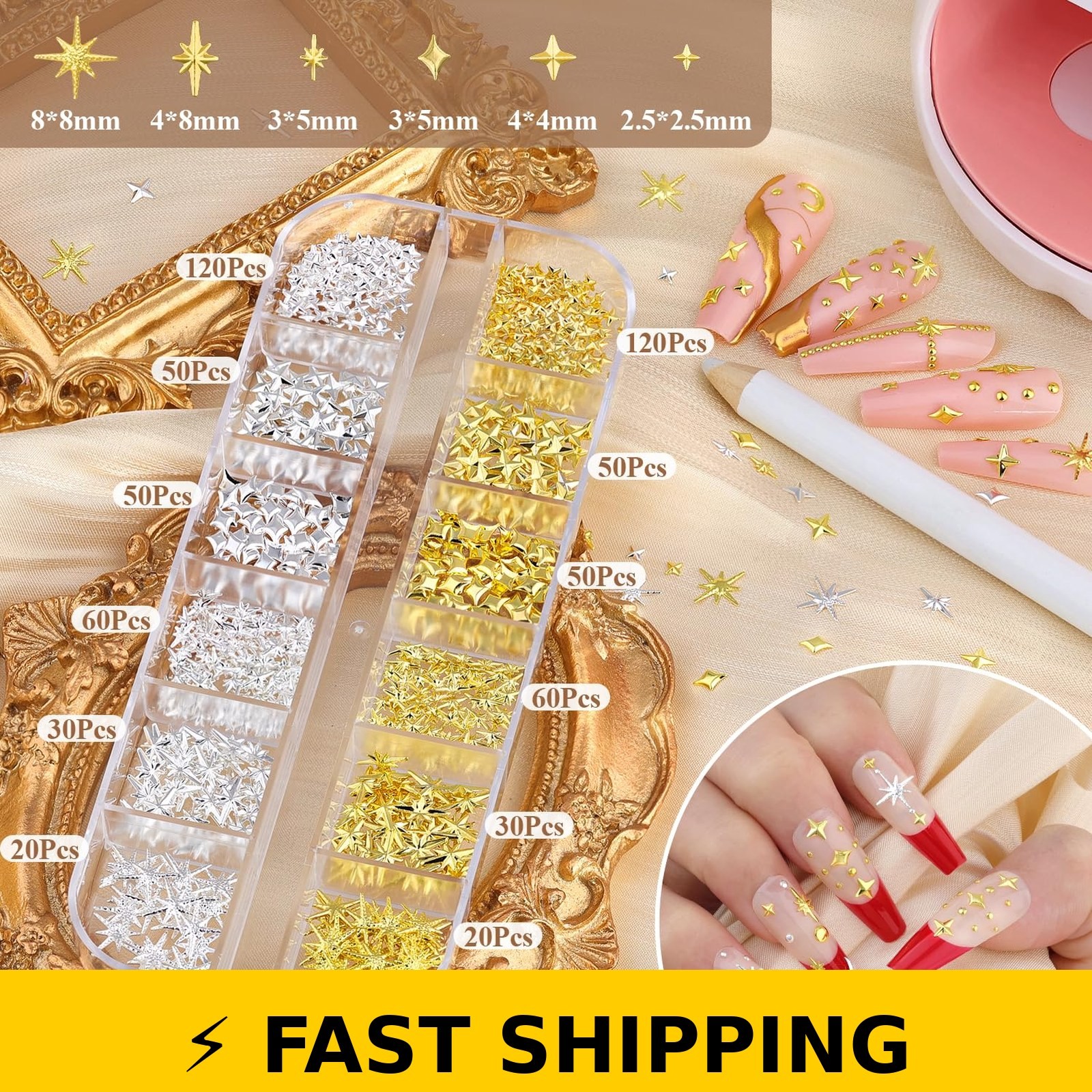 BELLEBOOST 3D Star Nail Charms & Caviar Beads Kit – 2640 Pcs