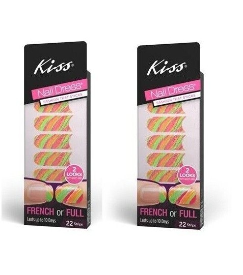 2 PACK Kiss Nail Dress French or Full Nail Strips, 44 Strips Total