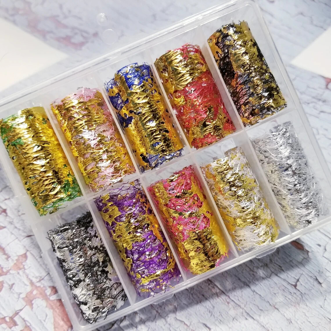 10 Rolls Nail Foil nail Art Accessory with Storage Container Manicure Sticker