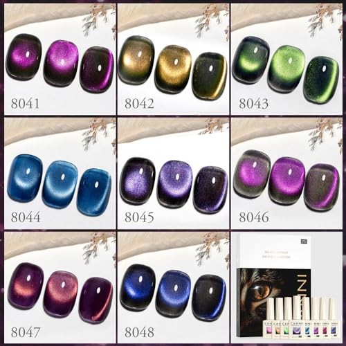 8 Pcs 9 ML Cat Eye Gel Nail Polish Set, Red Purple Pink 8Pcs Cat Eye -F Set