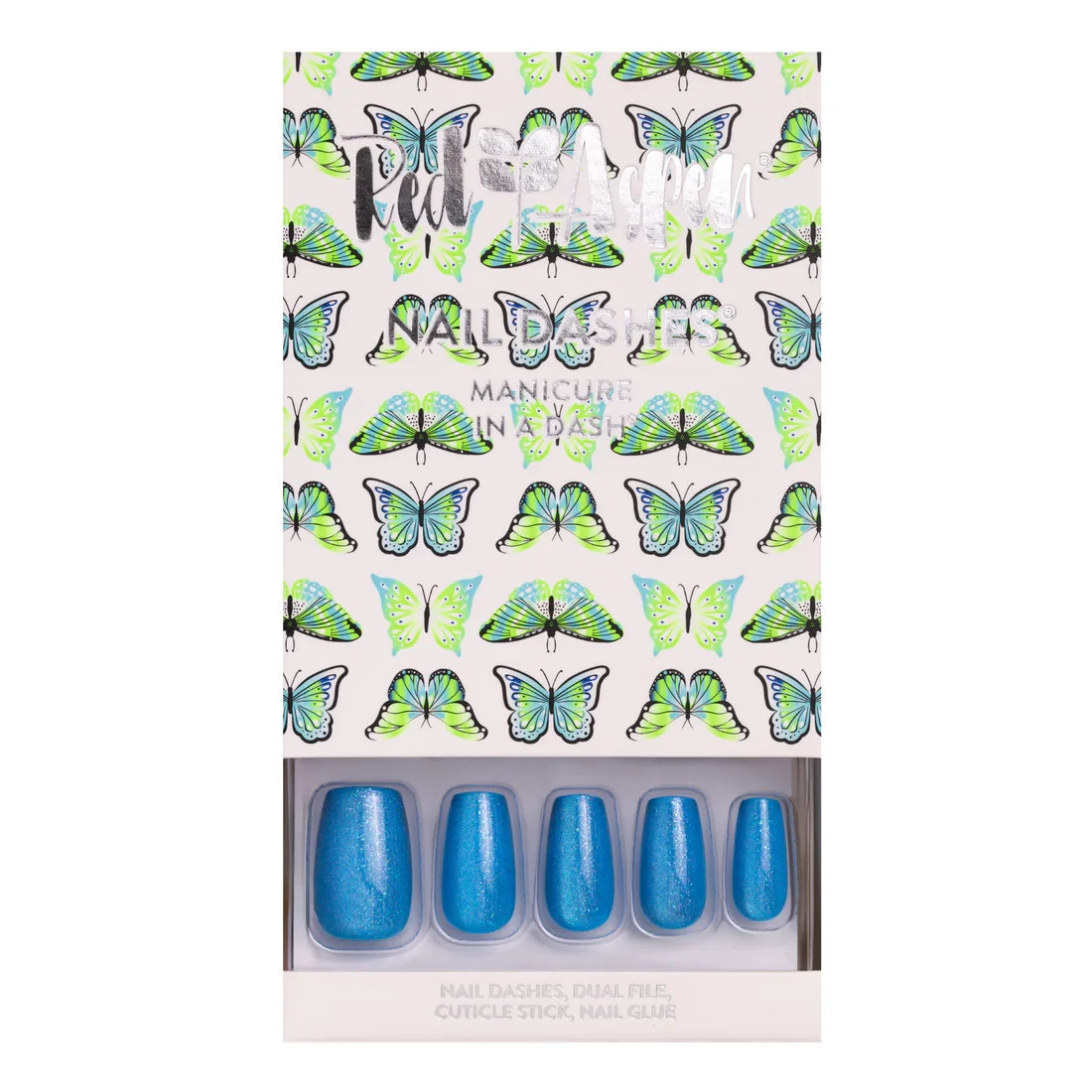 Red Aspen Press On Nails- Soft as a Flutter Samantha – Medium Blue Coffin CatEye