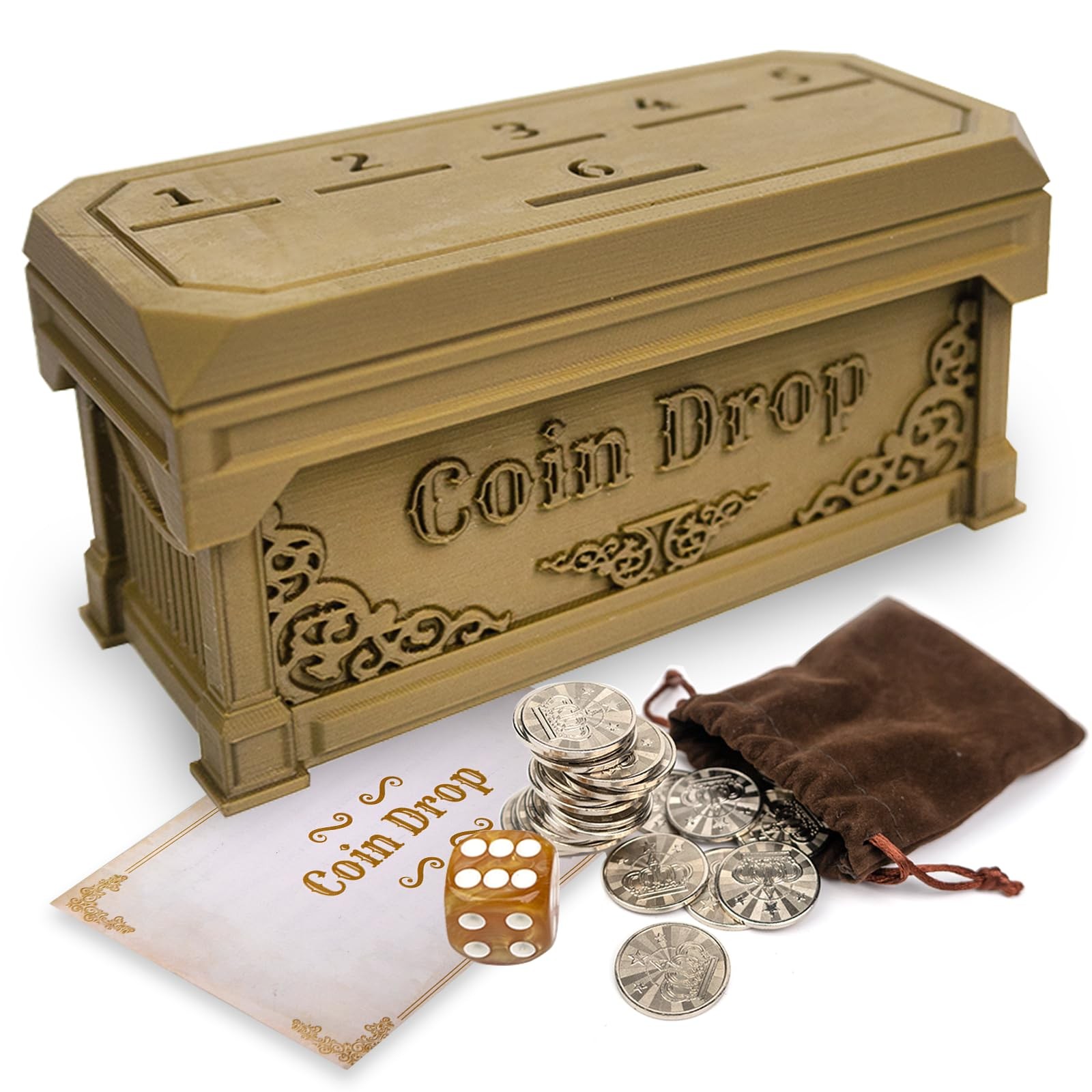 Penny Game with 30 Metal Coins,1 Dice,Coin Drop Game,A Fun Small, Gold