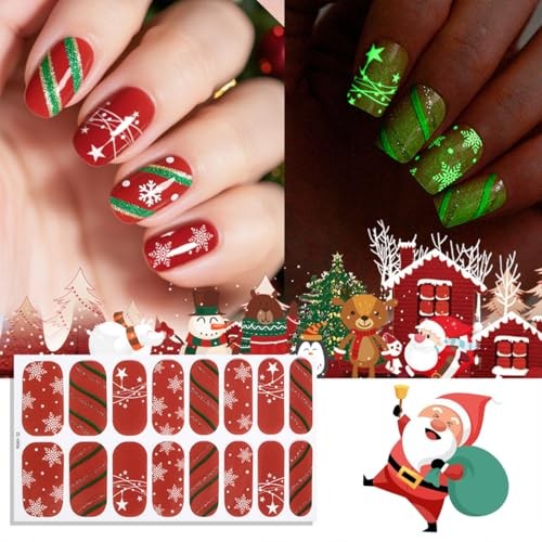 6 Sheets Christmas Nail Wraps Stickers Glow in The Christmas Nail Stickers-6