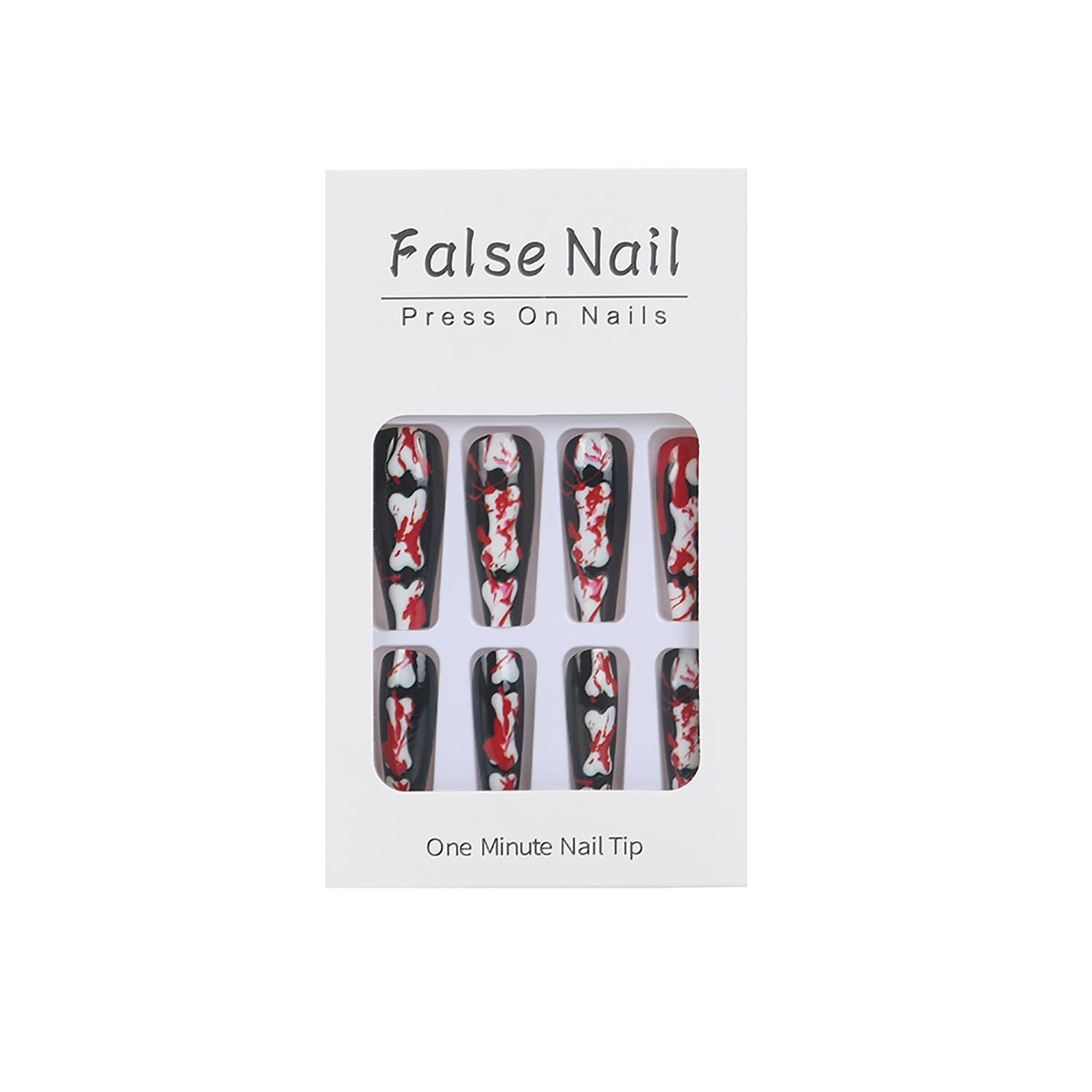 Halloween Press on Nails Long Coffin Fake Nails Black False Nail Tips with Sk…