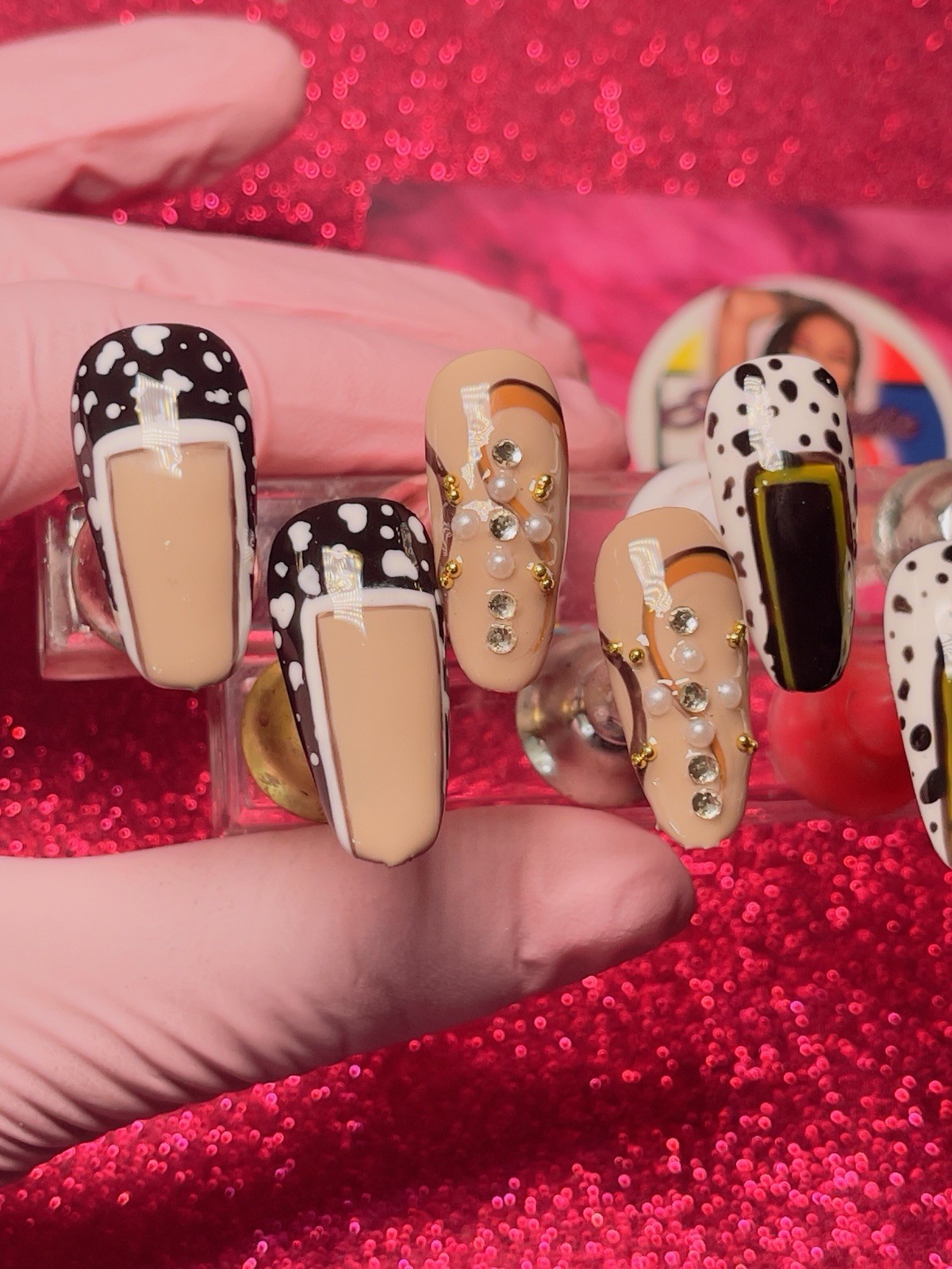 Long Coffin Press-On Nails Multicolor 3D Shiny by Nail Arts by Dia