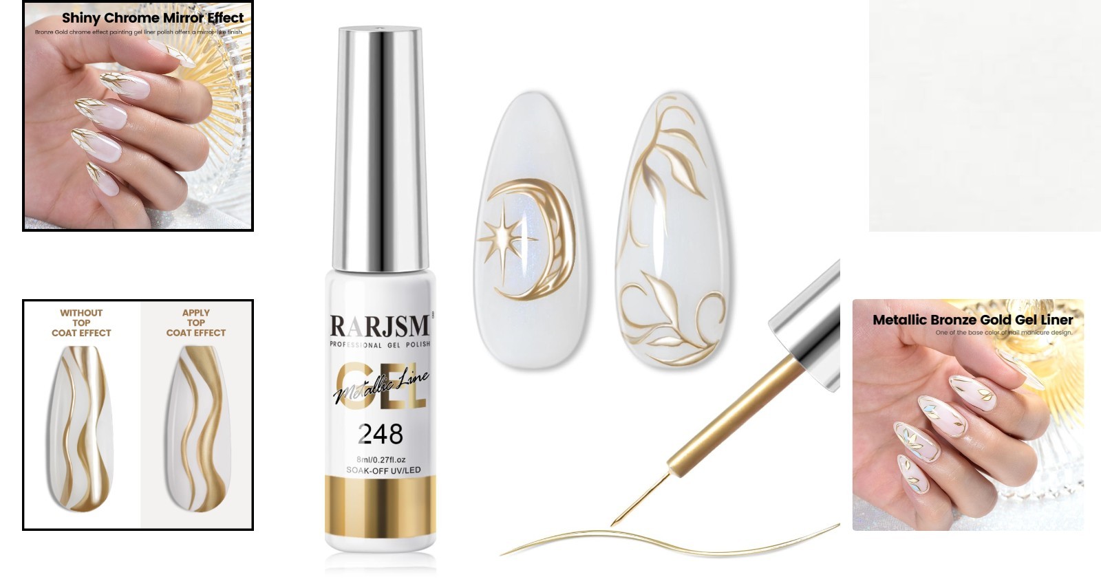 8ml Metallic Bronze Gold Nail Art Gel Liner – Chrome Mirror Effect for Elegance