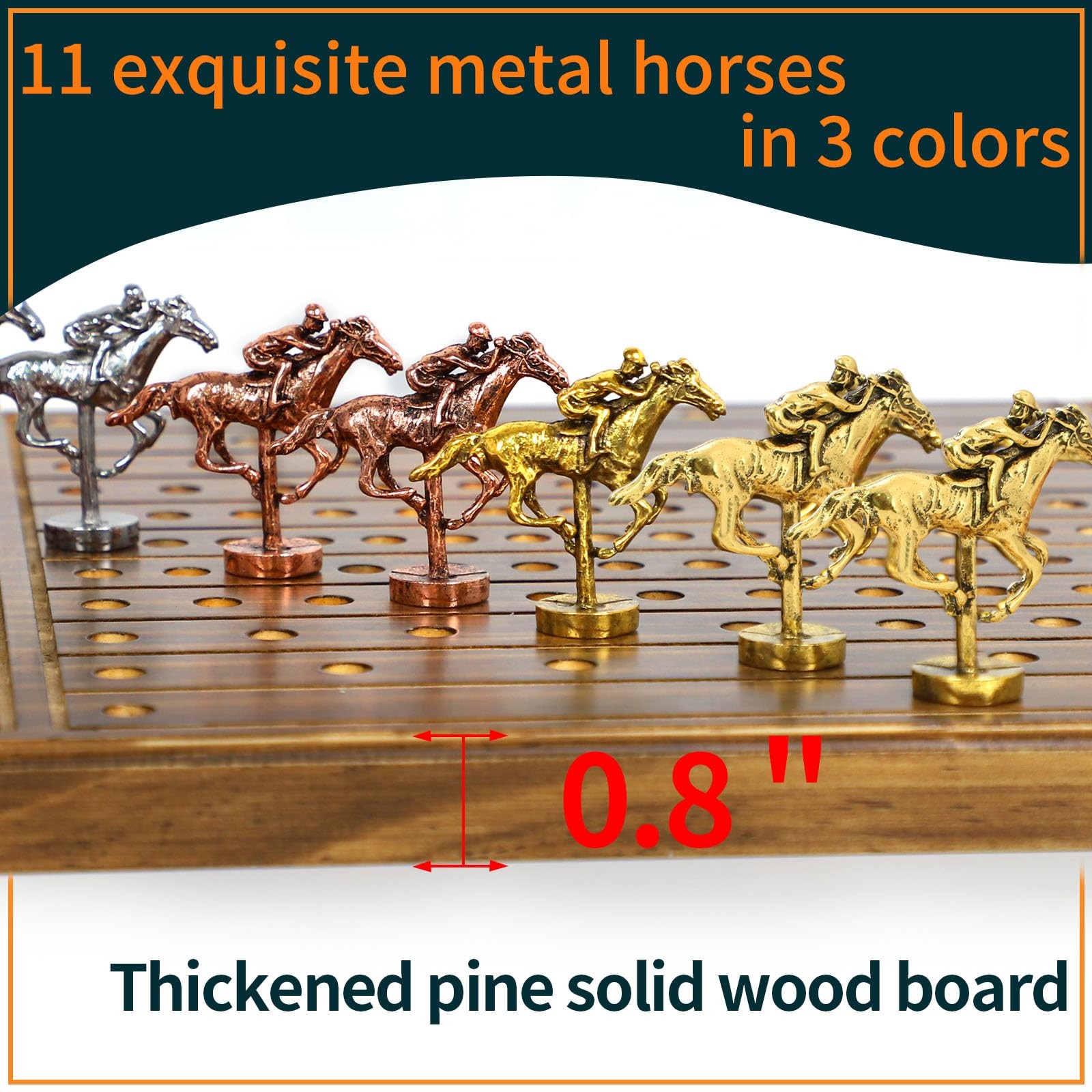 Jyquorp Horse Race Board Game Racing 21×11.8×0.8 inches, Rustic Brown