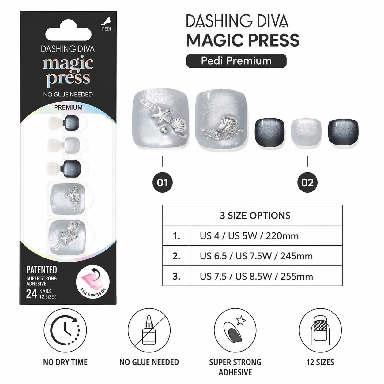 Dashing Diva Arun Pedi Press On Toenails Blue Gray Magnetic Gel