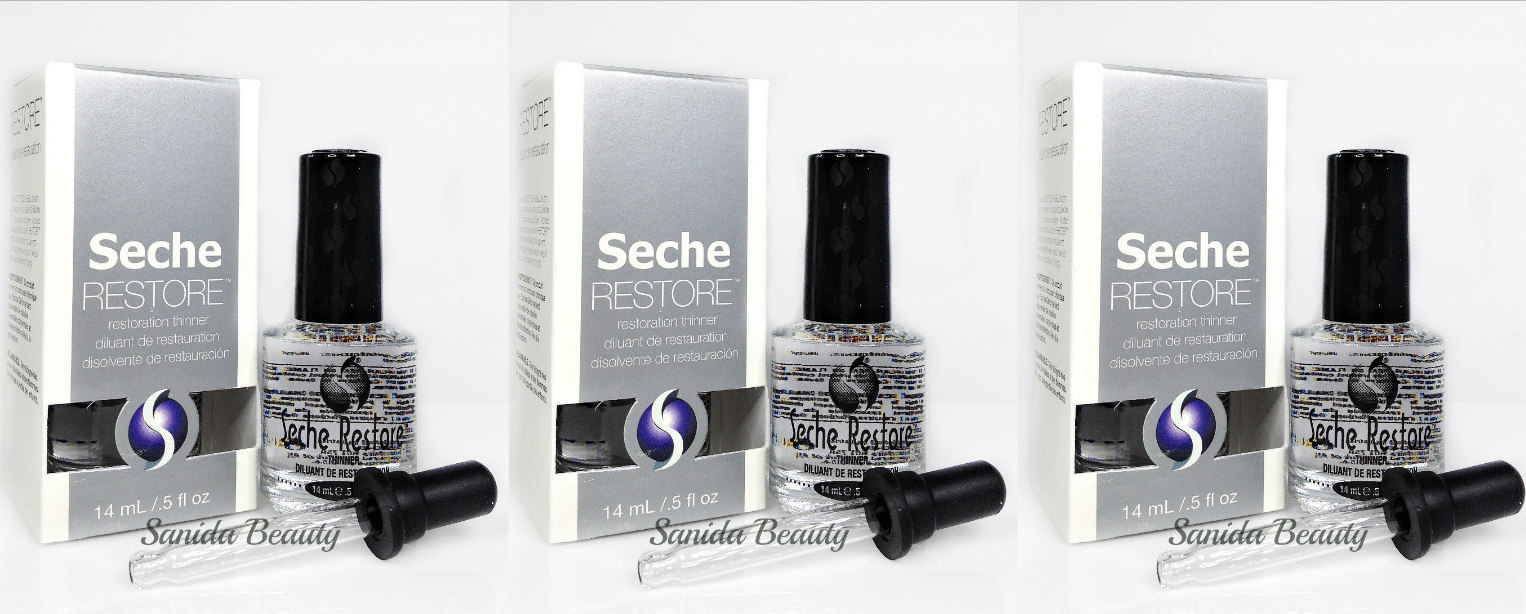 3 x Seche RESTORE- Nail Lacquer Thinner 0.5oz/14ml+ Free Dropper