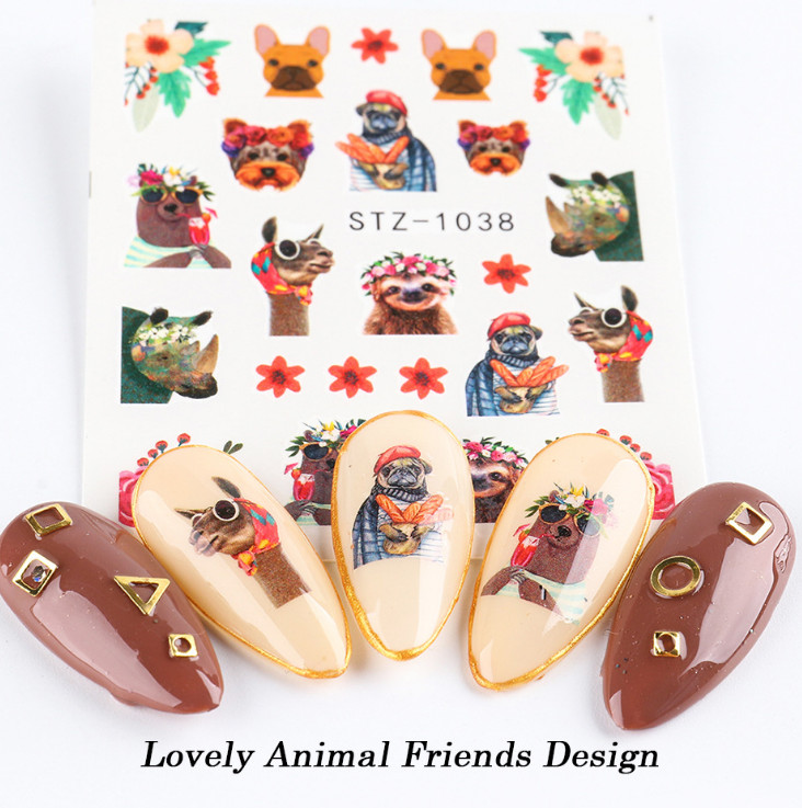 16 Sheets Nail Art Stickers Lips Roman English Dog Animal Dinosaur SeaWorld NS10