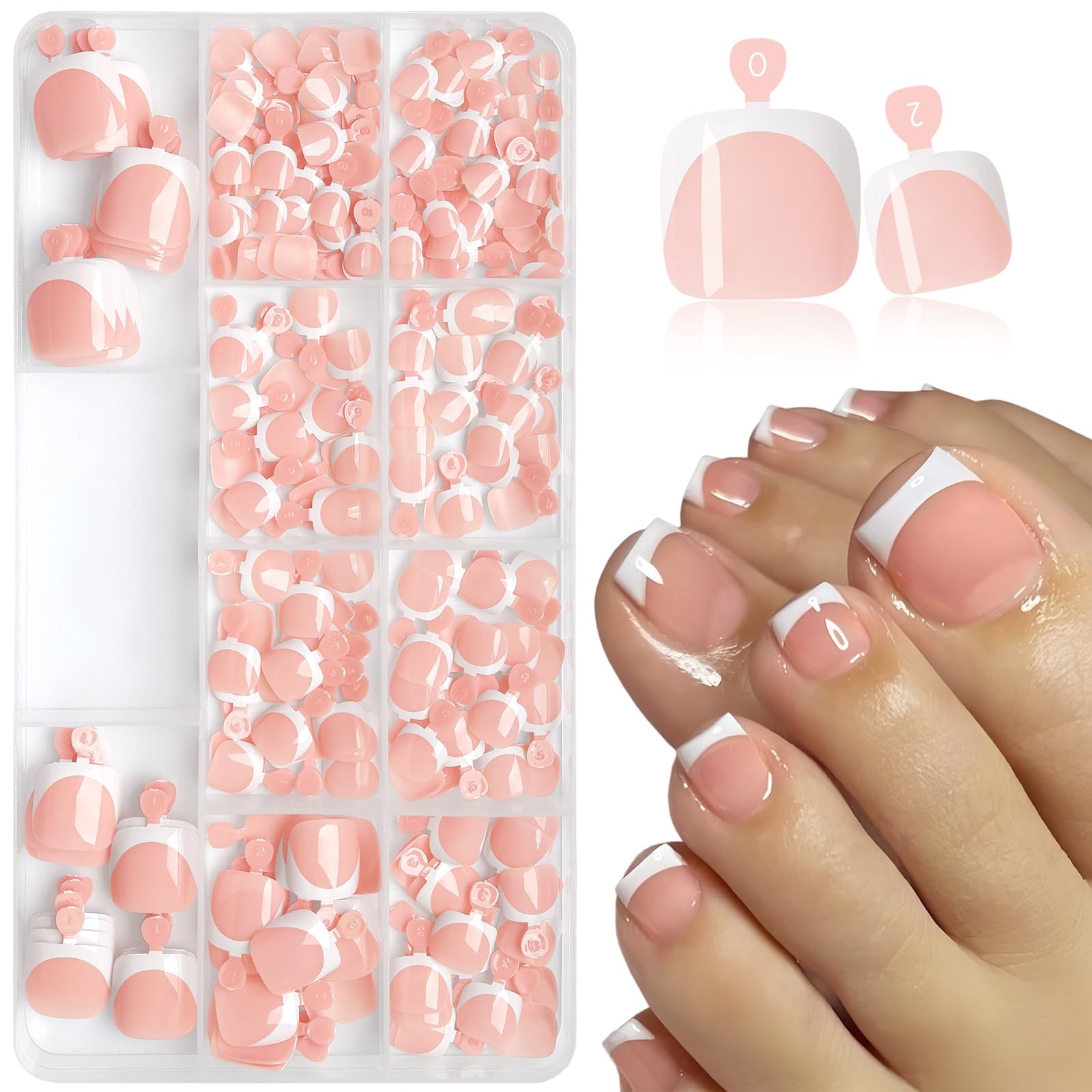 Press on Toenails for Women, 240pcs Toe Nail Press ons White Deep French Tips…