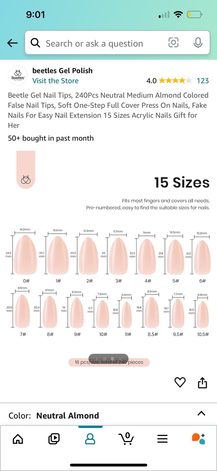 Beetles Gel Nail Tips, 240Pcs Neutral Medium Coffin Colored False Nail Tips,