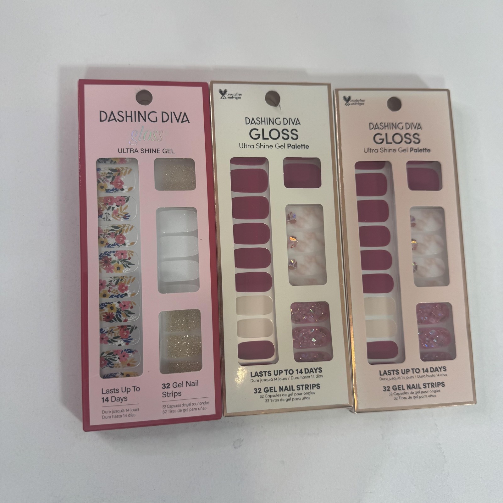 Dashing Diva Gloss Pink Gel Nail Strips 32 Ct 3 Pack Berry Bloodstone Wallflower