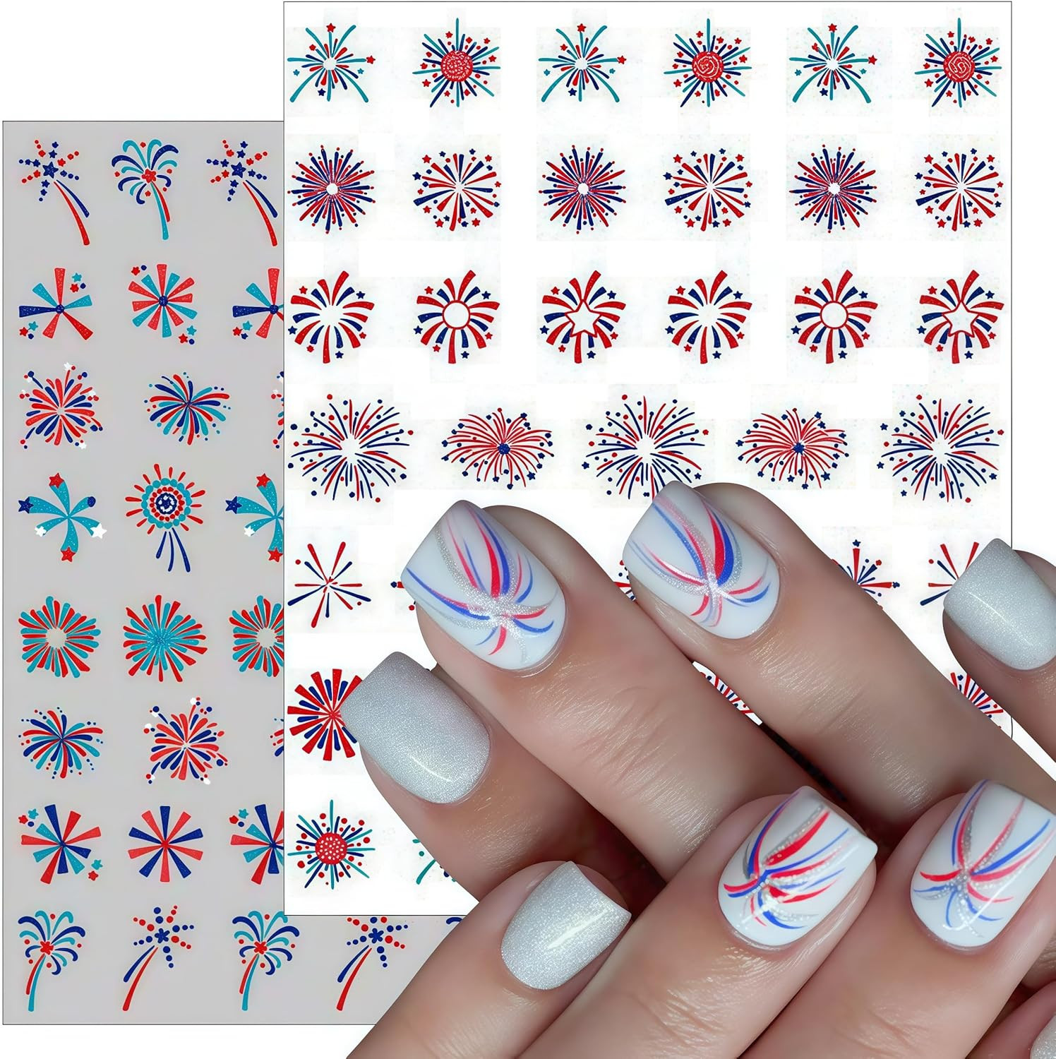 3 Sheets 4Th of July Fireworks Nail Art Stickers 5D Embossed Self Adhesive Patri